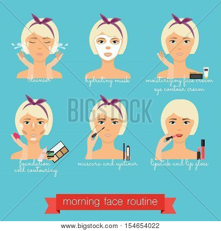 Morning  Face Care Routine. Everyday Skincare And Makeup.