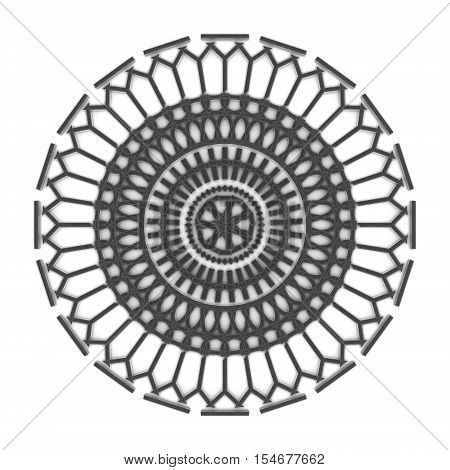 Black graphic ornament on white background. 3d render