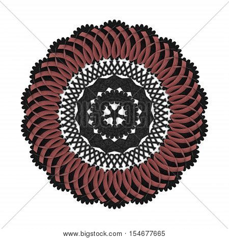 Graphic tracery ornament with red and black patterns. 3d render