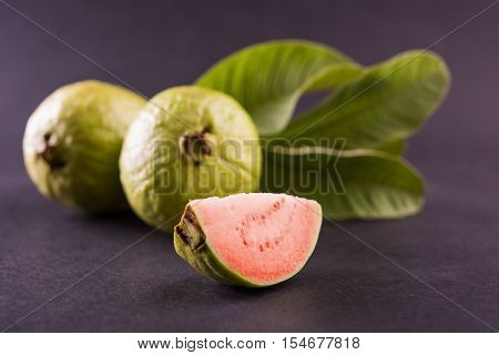 Guava fruit or Amrood or Amrud or peru isolated, selective focus