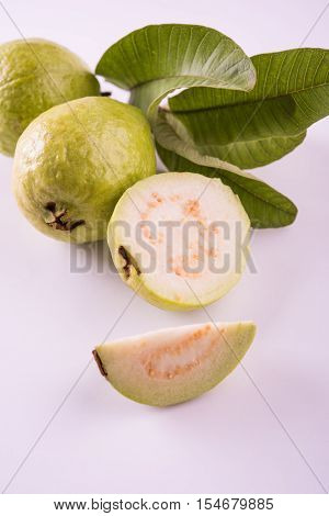 Guava fruit or Amrood or Amrud or peru isolated, selective focus