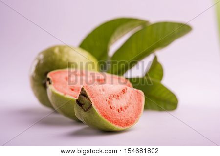 Guava fruit or Amrood or Amrud or peru isolated, selective focus