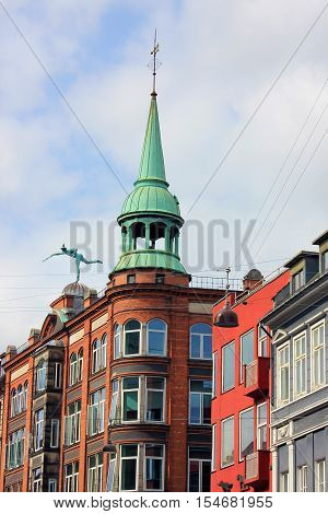 Historical buildings in the center of Copenhagen, Denmark.