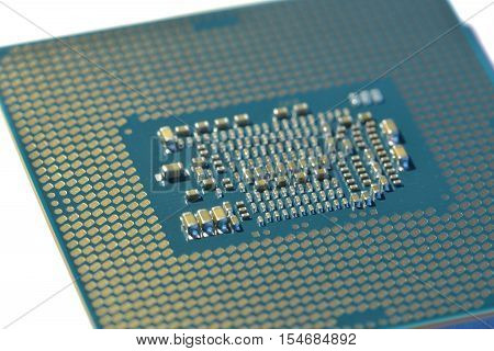 Back side of a CPU with connectors and chips