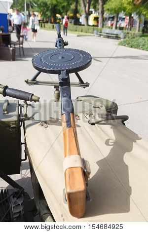 Dp-27 Machine Gun Established On The Motorcycle