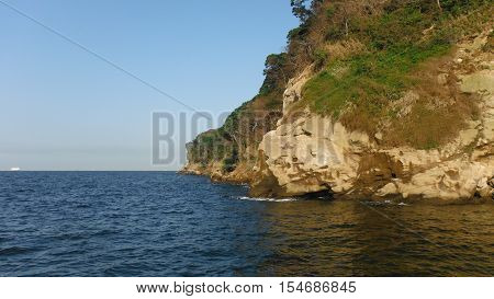 Cliffs of Sarushima Island ( Monkey Island) located in Tokyo Bay near Yokosuka, Kanagawa, Japan