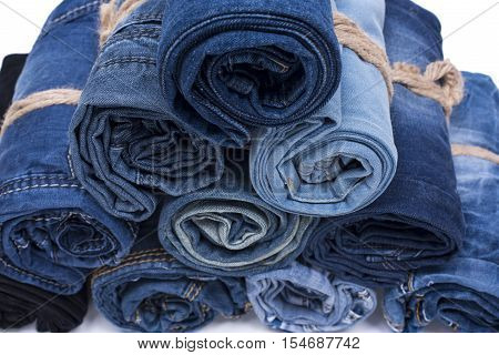 Jeans roll stack on the isolated background