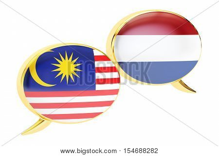 Speech bubbles Malaysian-Dutch translation concept. 3D rendering
