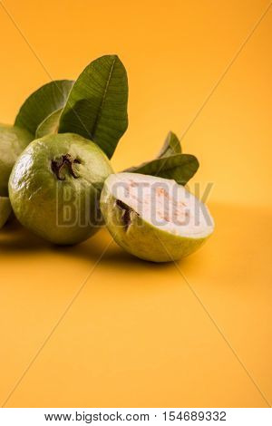 Guava fruit or Amrood or Amrud or peru isolated, selective focus