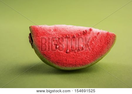 Guava fruit or Amrood or Amrud or peru isolated, selective focus