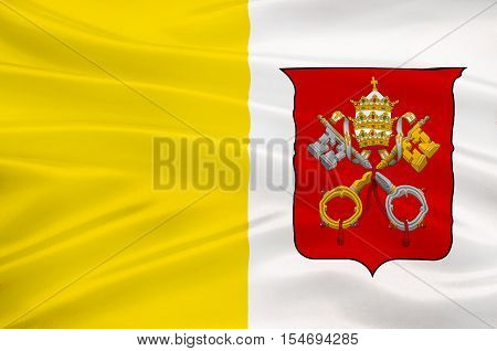 Flag of Vatican City officially Vatican City State is a walled enclave within the city of Rome. 3d illustration