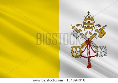 Flag of Vatican City officially Vatican City State is a walled enclave within the city of Rome. 3d illustration