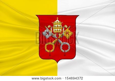 Flag of Vatican City officially Vatican City State is a walled enclave within the city of Rome. 3d illustration