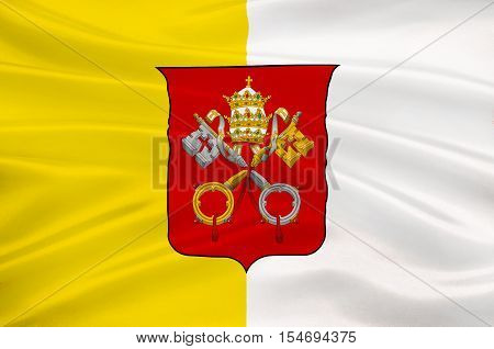 Flag of Vatican City officially Vatican City State is a walled enclave within the city of Rome. 3d illustration
