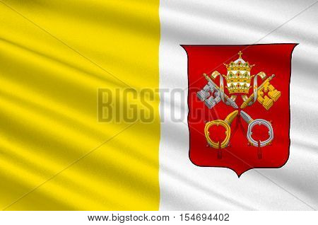 Flag of Vatican City officially Vatican City State is a walled enclave within the city of Rome. 3d illustration