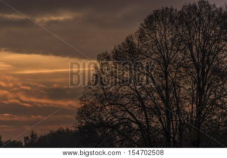 Sunrise near Krasna Lipa town in autumn time