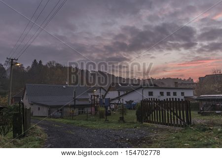 Sunrise near Krasna Lipa town in autumn time