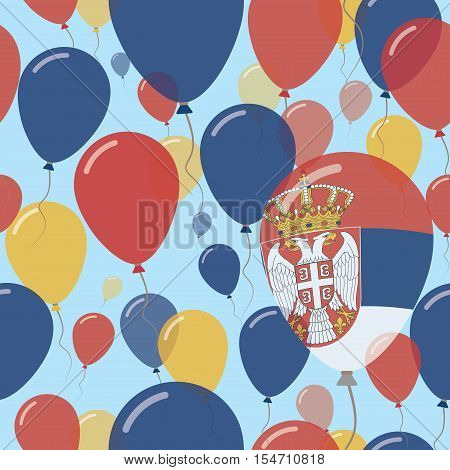 Serbia National Day Flat Seamless Pattern. Flying Celebration Balloons In Colors Of Serbian Flag. Ha