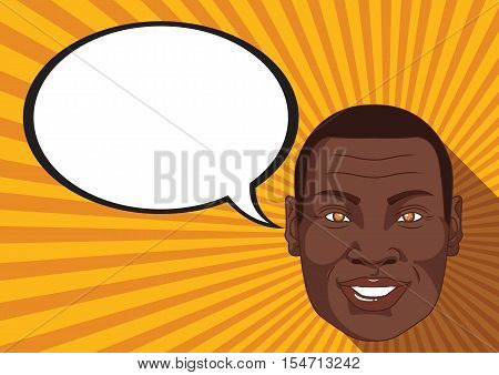 African with smile face says comic bubble pop art retro vector illustration