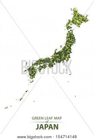 Green leaf map of japan. Vector illustration