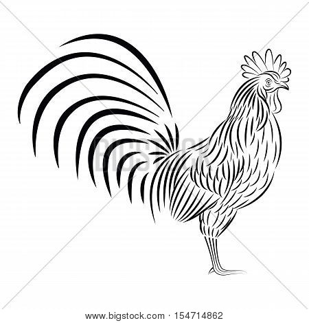 Hand drawn doodle outline rooster illustration. Hand drawn stylized black rooster on white background. symbol of the 2017 year. Illustration.