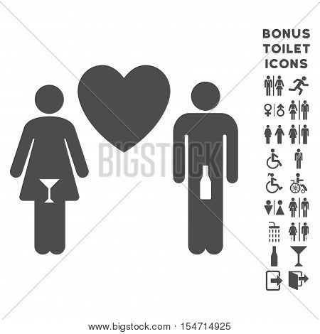 Drunky Love Pair icon and bonus gentleman and female restroom symbols. Vector illustration style is flat iconic symbols, gray color, white background.