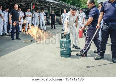 Basic Fire Fighting And Evacuation Fire Drill Training On October 26 , 2016 In Bangkok, Thailand