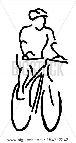 Hand drawn sketch of a man rides on a mountain bike or bicycle.