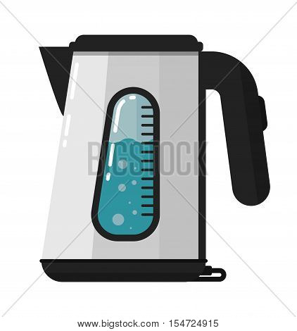 Modern electric kettle isolated on white background vector illustration. Household appliances in flat design. Kitchen equipment. Home electro technics.
