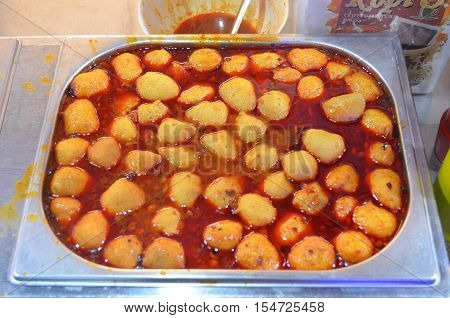 Delicious fish ball curry soup, Malaysia cuisine