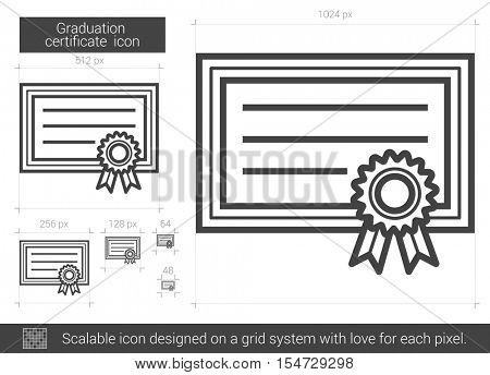 Graduation certificate vector line icon isolated on white background. Graduation certificate line icon for infographic, website or app. Scalable icon designed on a grid system.