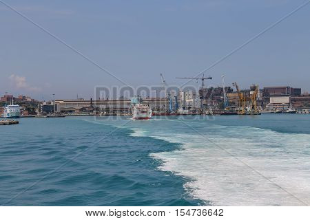 Piombino Italy - June 30 2015: Port of Piombino view from ferry boat