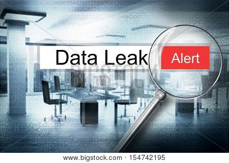 magnifier websearch data leak alert modern office 3D Illustration