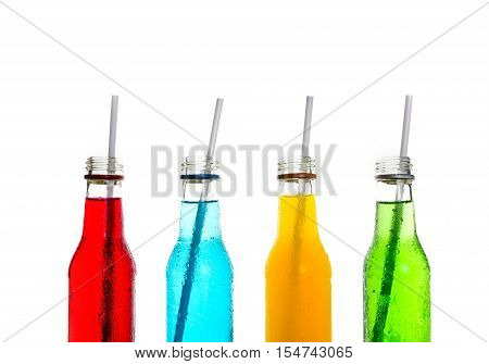 close up the cool colorful drink on white background