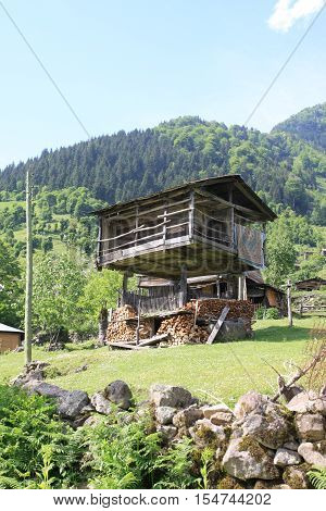 Traditional wooden Turkish houses of Macahel plateau in Artvin, Turkey