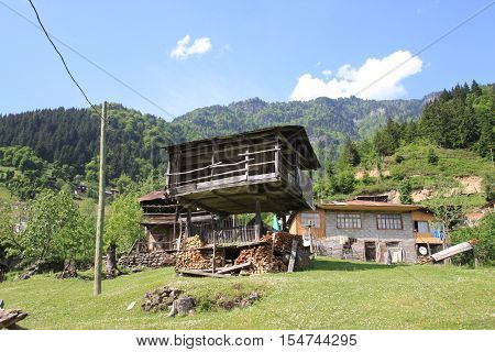 Traditional wooden Turkish houses of Macahel plateau in Artvin, Turkey