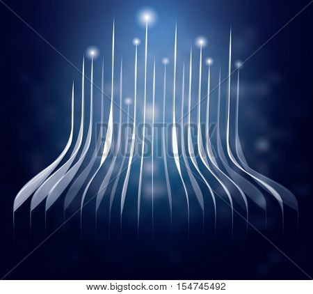 Blue neon lines and lights going up. Vector illustration.