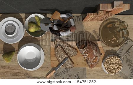 Healthy breakfast scene, interior desgn, 3d render