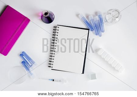 workplace lab assistant at the clinic top view no one