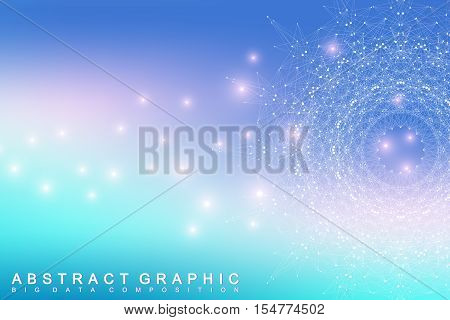 Graphic abstract background communication. Big data complex. Perspective backdrop of depth. Minimal array with compounds lines and dots. Digital data visualization. Big data vector illustration