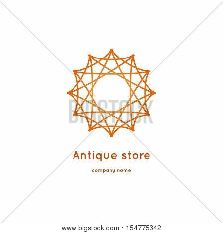 Luxury logotype for antique store. Ornamental vector symbols. Volumetric golden big bud. Isolated abstract colorful vector logo. Vector vintage mandala logo. Kaleidoscope flower