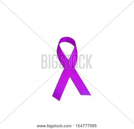 Ribbons of lavender, the concept of the world day of fight against cancer. Purple ribbon isolated on white background.