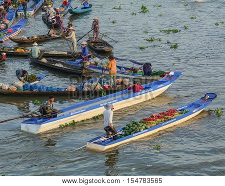Floating Market In Mekong Delta, Southern Vietnam