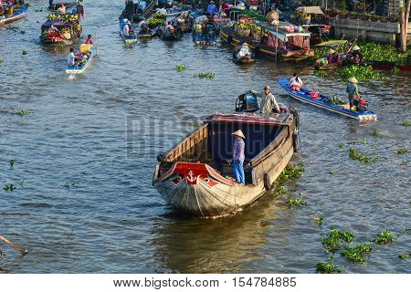Floating Market In Mekong Delta, Southern Vietnam