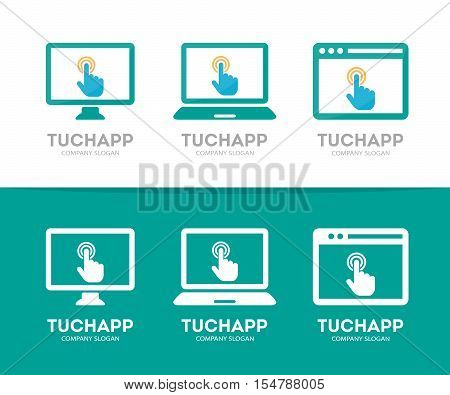 Vector click and phone logo combination. Cursor and mobile symbol or icon. Unique target and notebook logotype design template.
