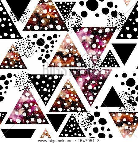 Watercolor Colorful and Black Triangles Seamless Abstract Pattern