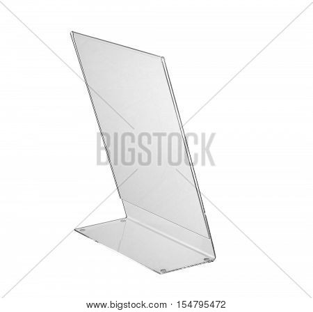 Transparent acrylic table stand display for menu in isolated white background