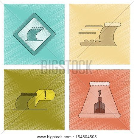 assembly flat shading style icon of nature disaster tsunami