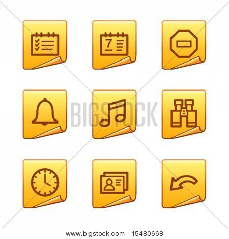 Serie de la etiqueta engomada organizador iconos, oro