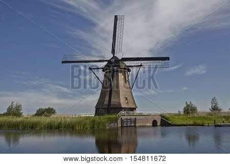 Stone brick windmill in kinderdijk. The Netherlands